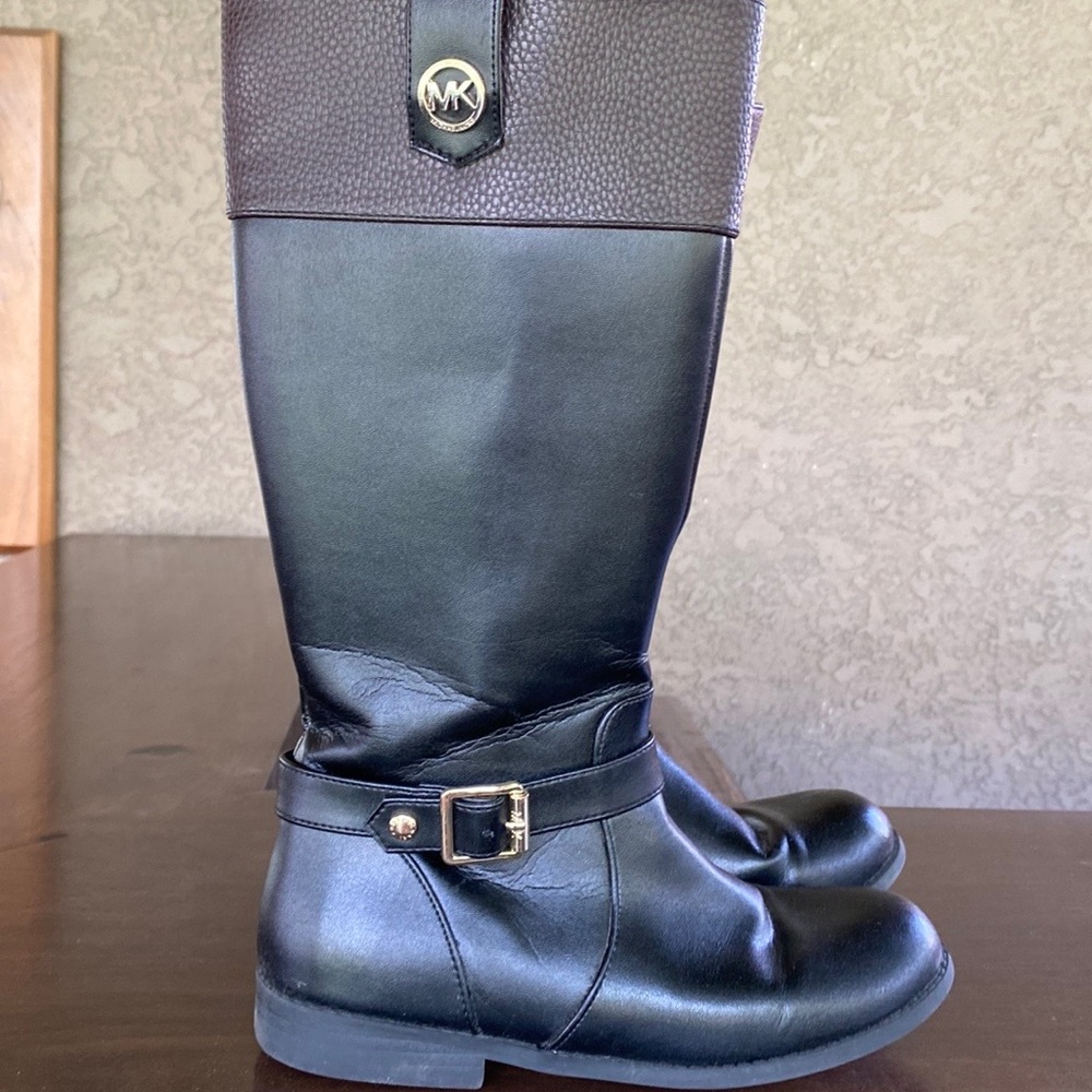 Michael Kors Girl's  Riding Black/Brown Fully Zip Gold MK Logo tone